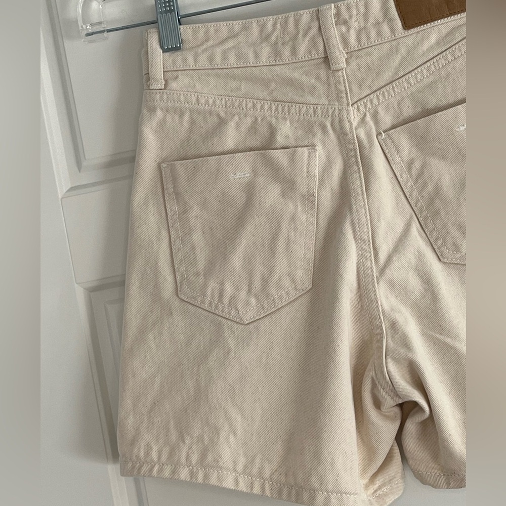 Zara Women High Waist Denim Twill Shorts Natural 100% Cotton Size 2 Button Fly - Picture 9 of 14